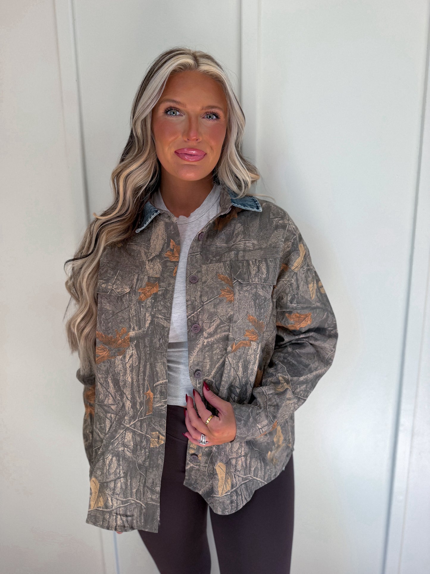 Huntin’ Jacket - Mossy Camo & Denim Collar