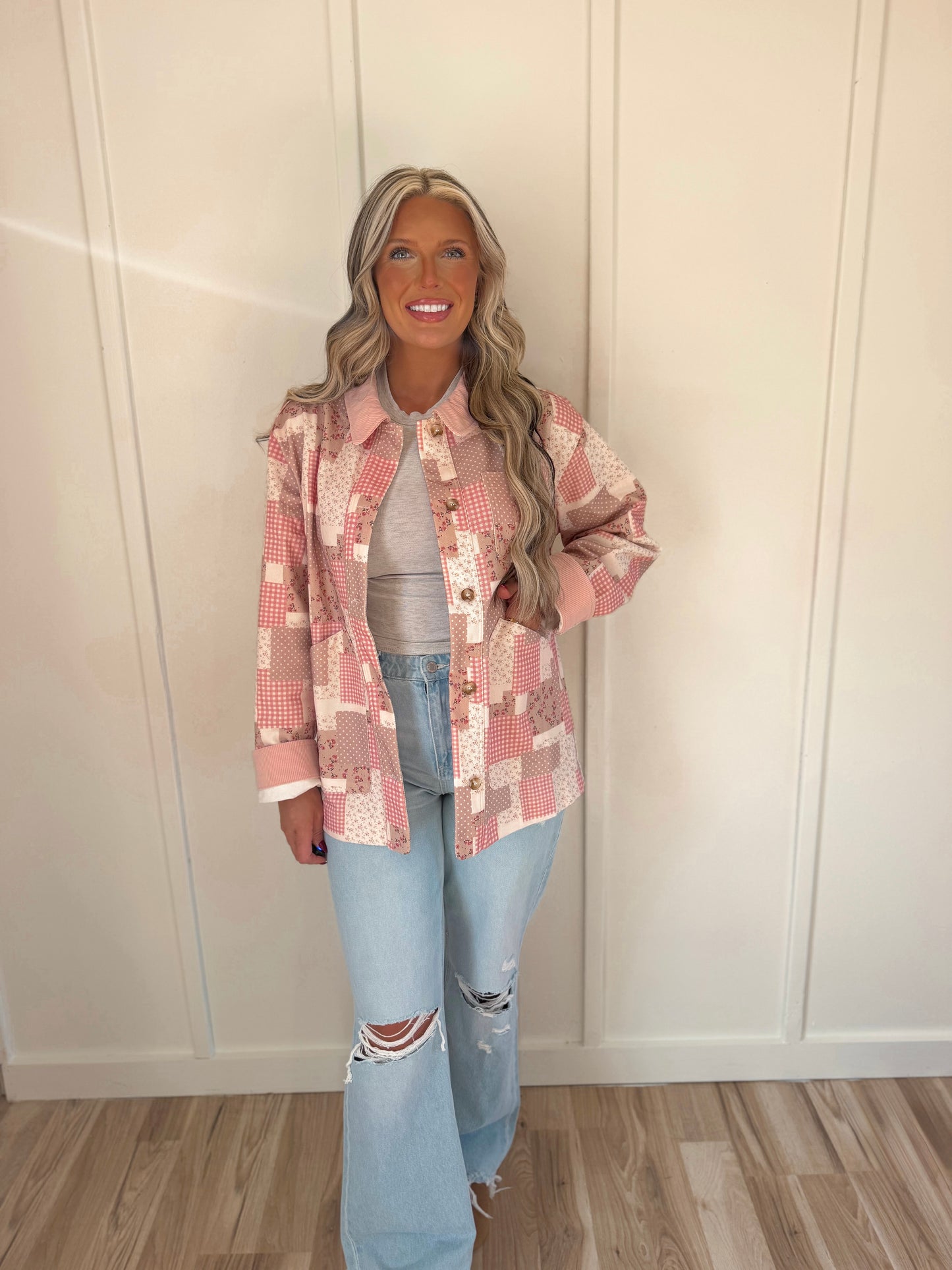 Dolly Down Button Barn Jacket - Mulberry & Pink Patch