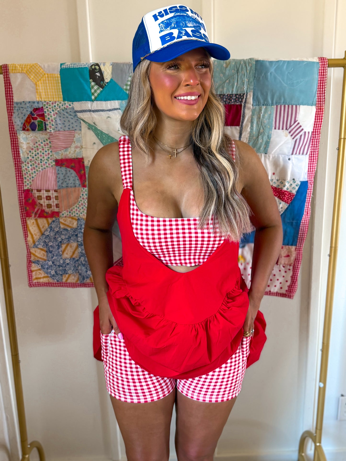 Acre Run Active Romper- Red Gingham