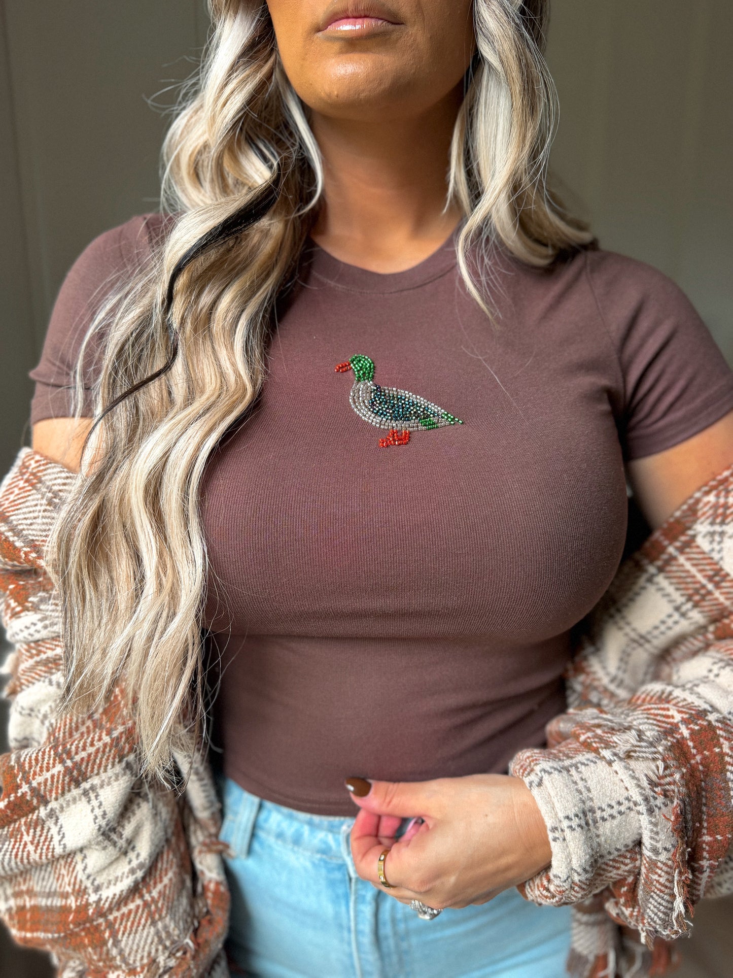 The Greenhead- Embellished Duck Tee Dark Brown