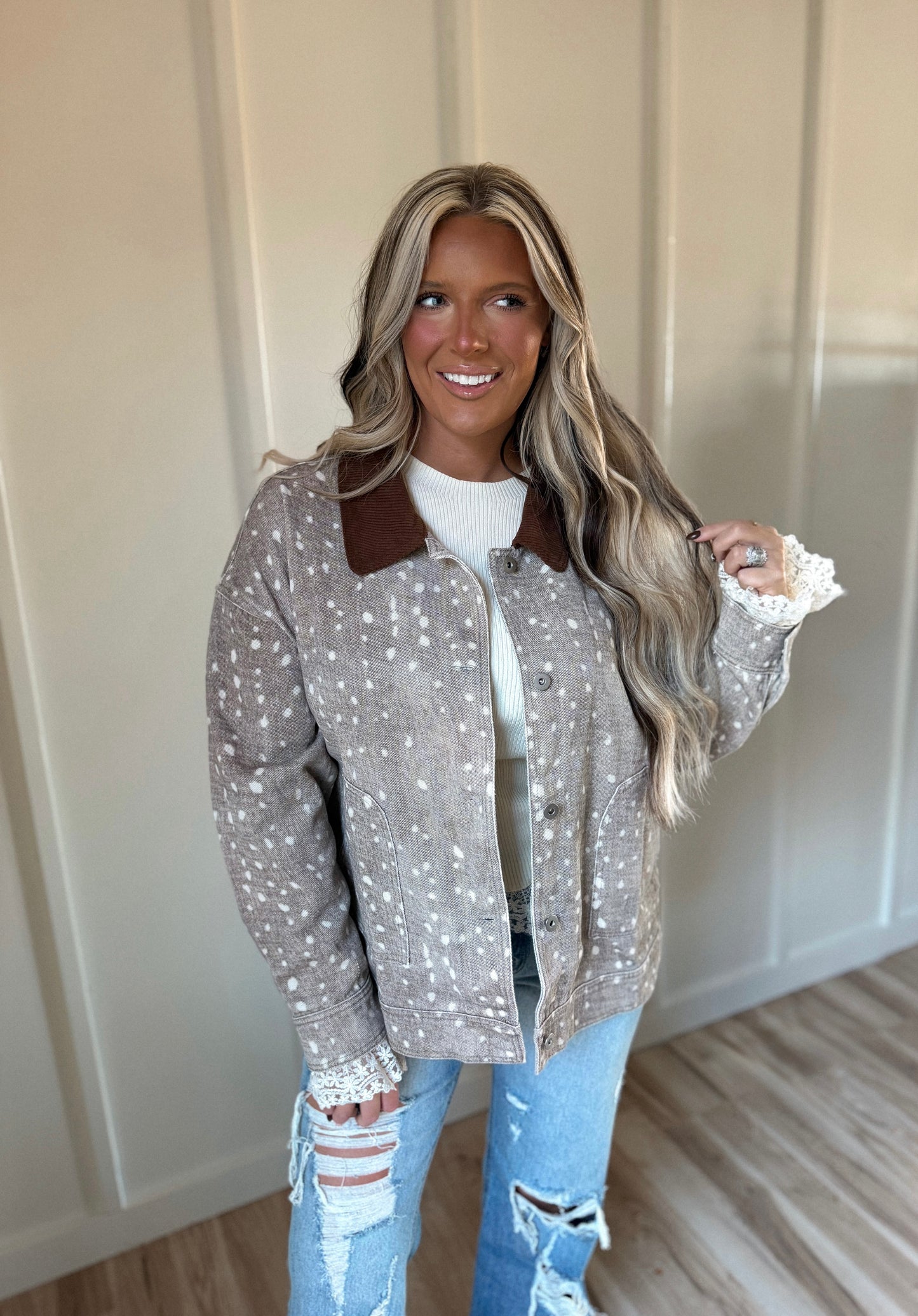 Deer Camp - Denim Collard Deer Print Jacket