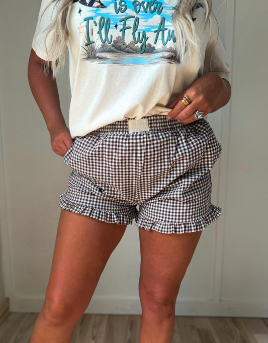 Cotton & Hymns - Brown Gingham Ruffle Shorts