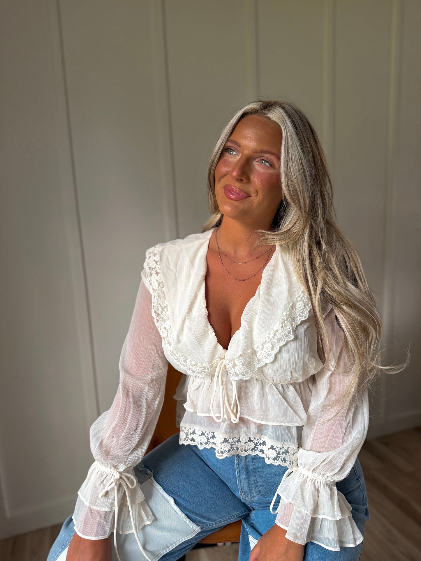 Ella Eye-lit Blouse - Lace & Ivory
