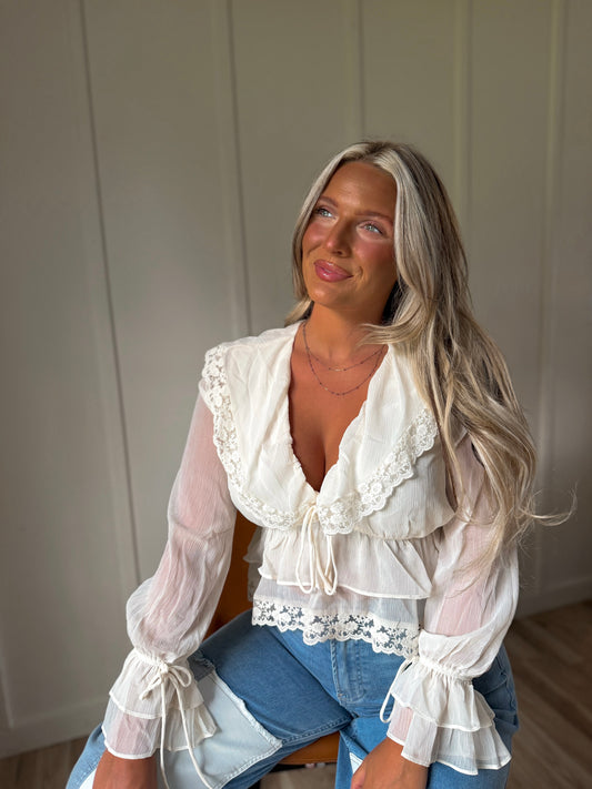 Ella Eye-lit Blouse - Lace & Ivory