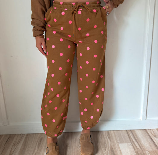 Polka On The Porch Sweatpants- Brown & Pink