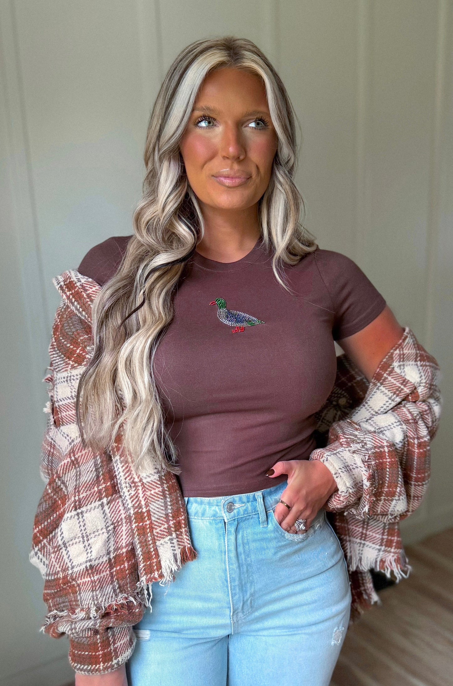 The Greenhead- Embellished Duck Tee Dark Brown