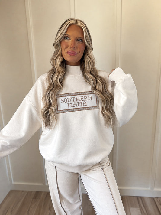 Southern Mama - Brown Gingham Stitch Mock Neck *Surprise item
