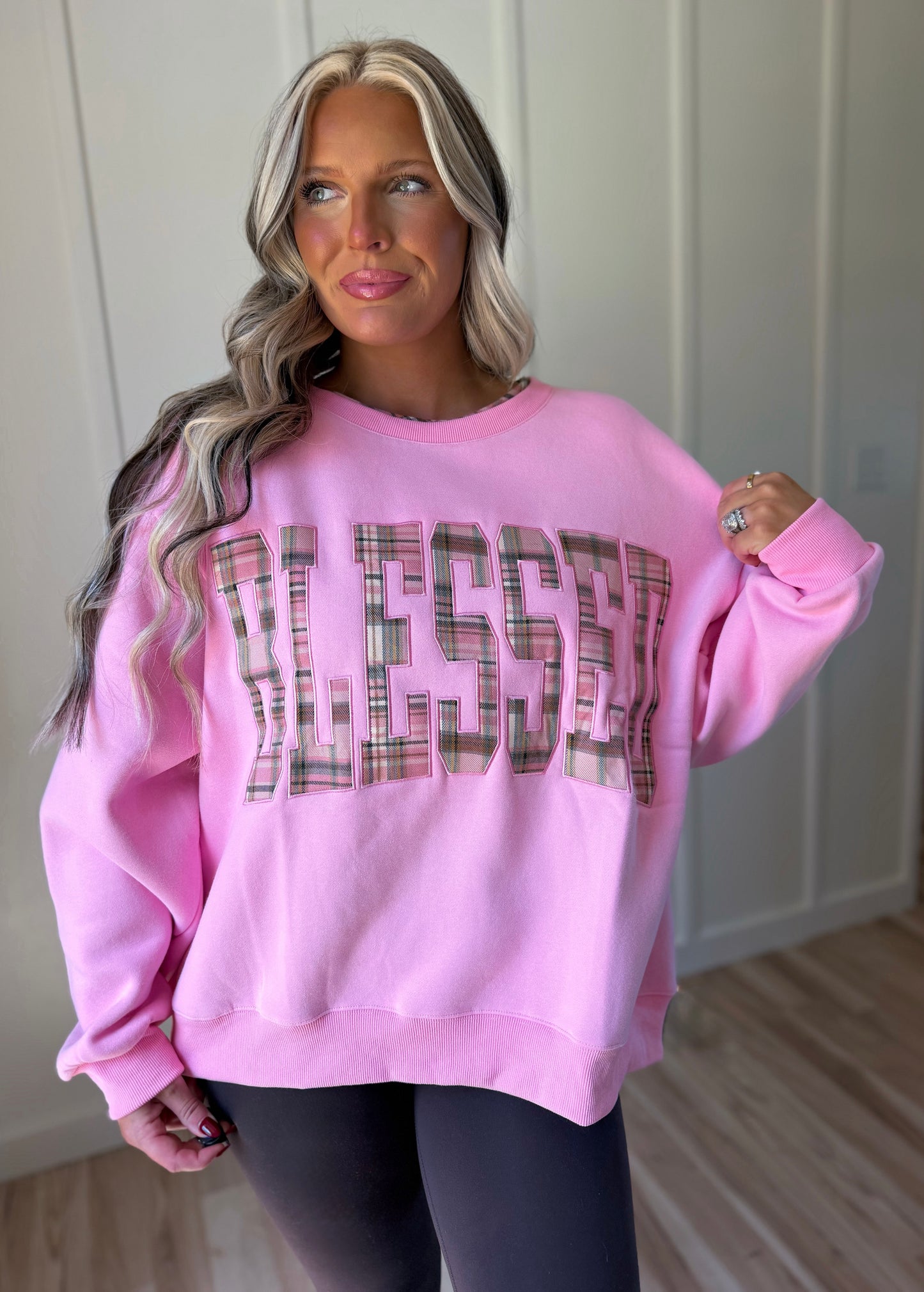BLESSED Varsity Crew Neck - Plaid