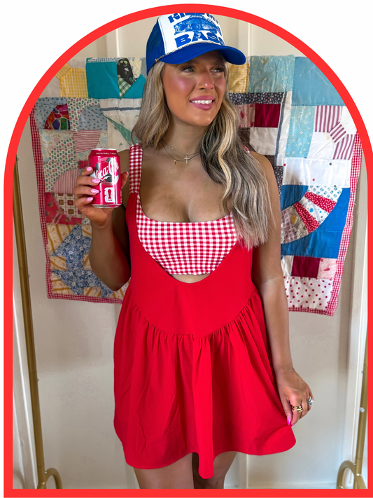 Acre Run Active Romper- Red Gingham