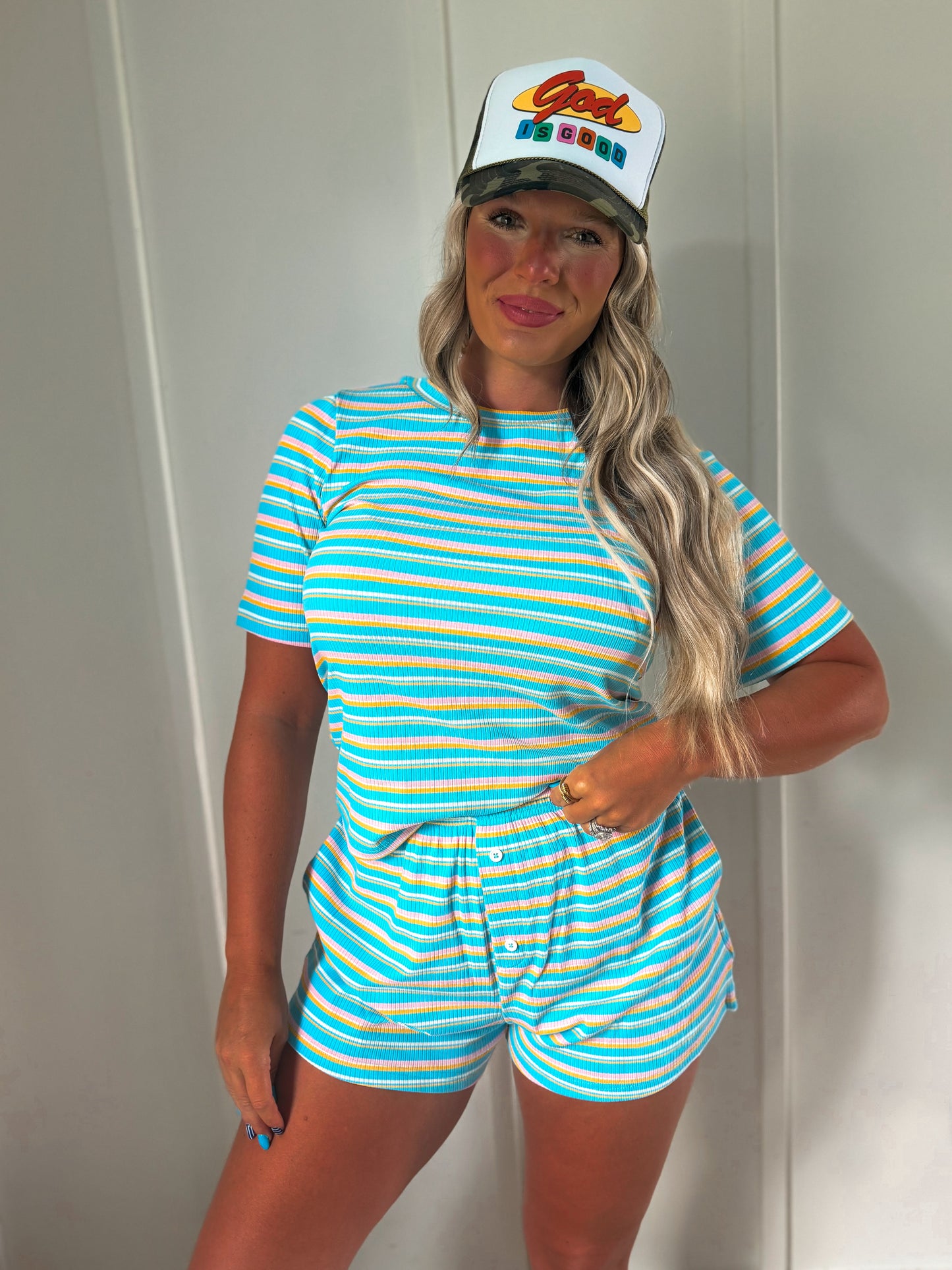 RTS- Honey Hole Striped Set- Blue, Pink, & Yellow