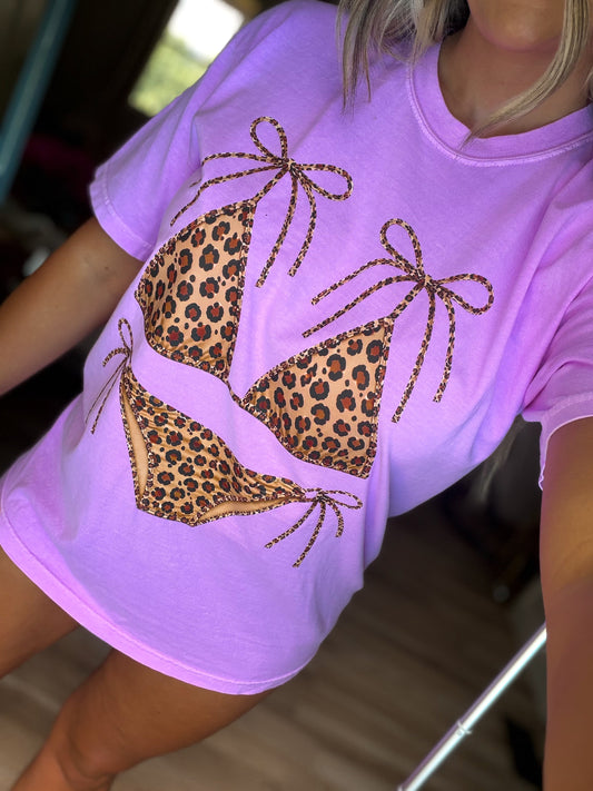 BIKINI Tee - Neon purple & Leopard