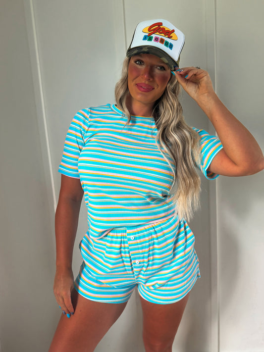 RTS- Honey Hole Striped Set- Blue, Pink, & Yellow
