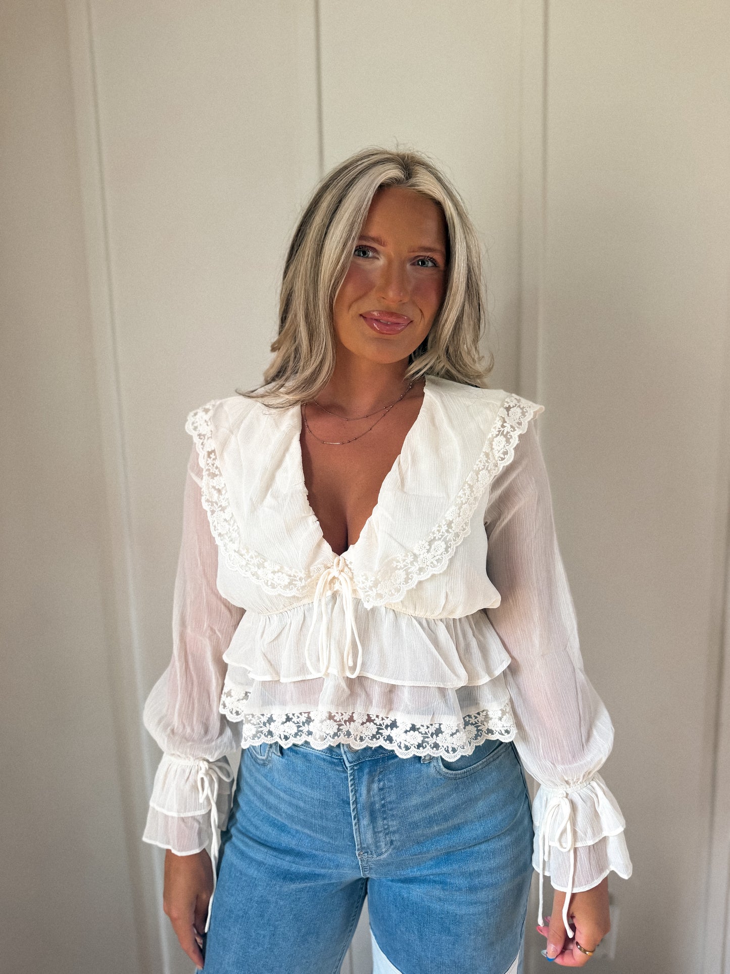 Ella Eye-lit Blouse - Lace & Ivory