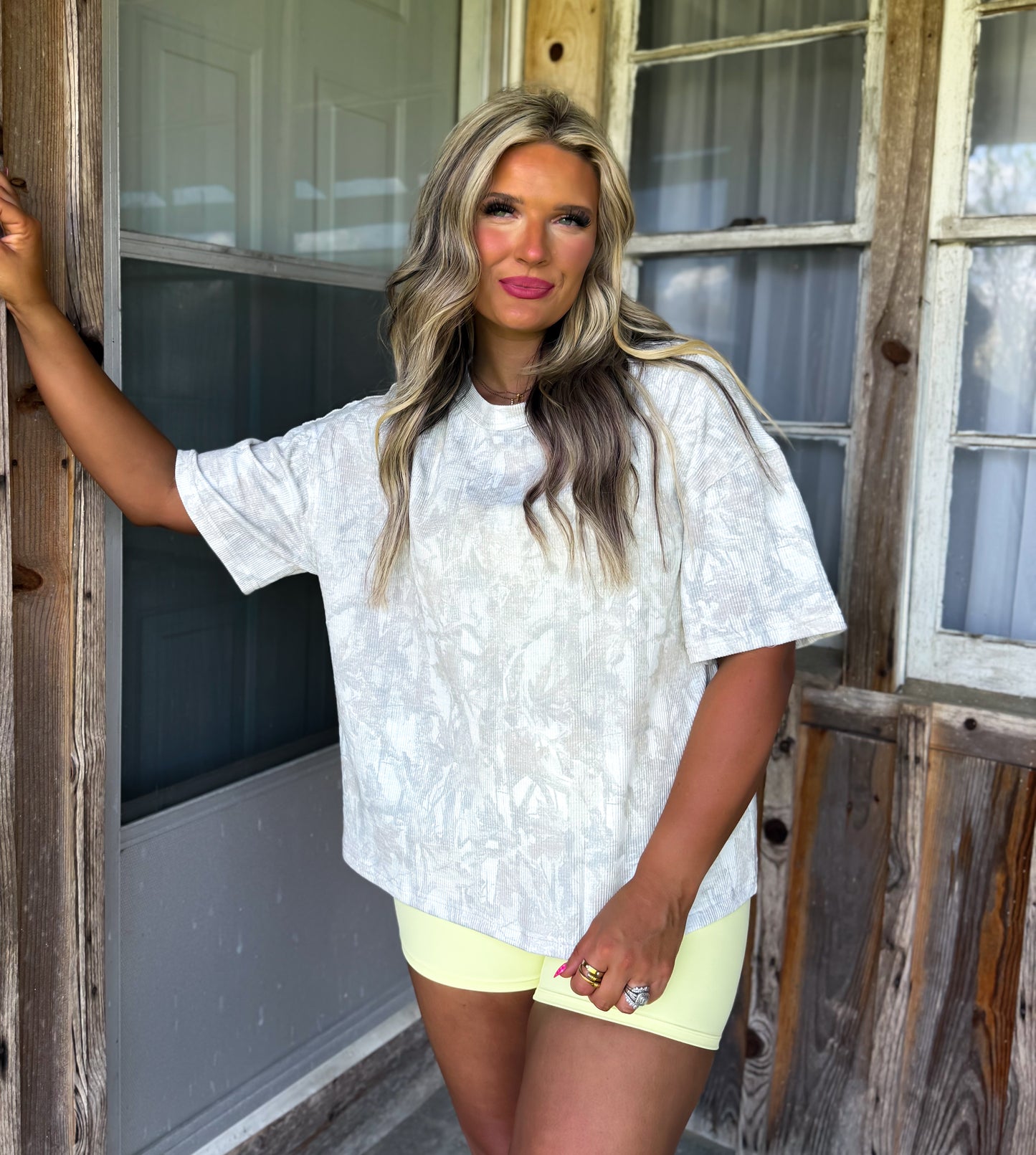 Porch Sittin’ Waffle tee- oak camo
