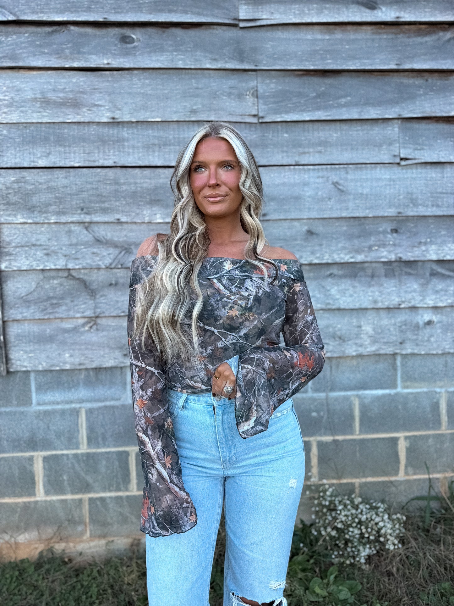 Concert Camo - Off Shoulder belle sleeve