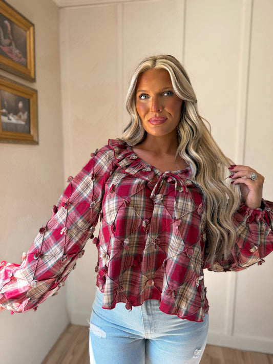 Apple Stir Off Flannel Blouse - Distressed Mulberry