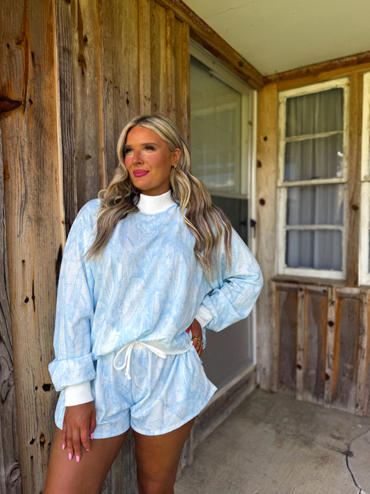 Back Forty Blue Camo-butterfly shorts