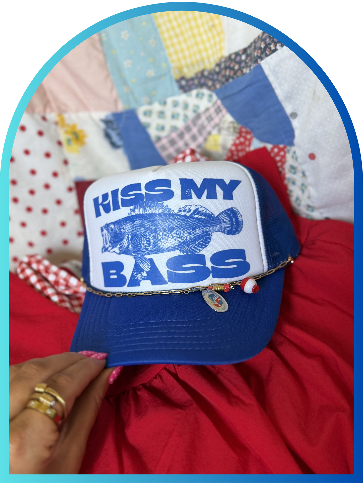 Kiss My Bass Trucker Hat- blue