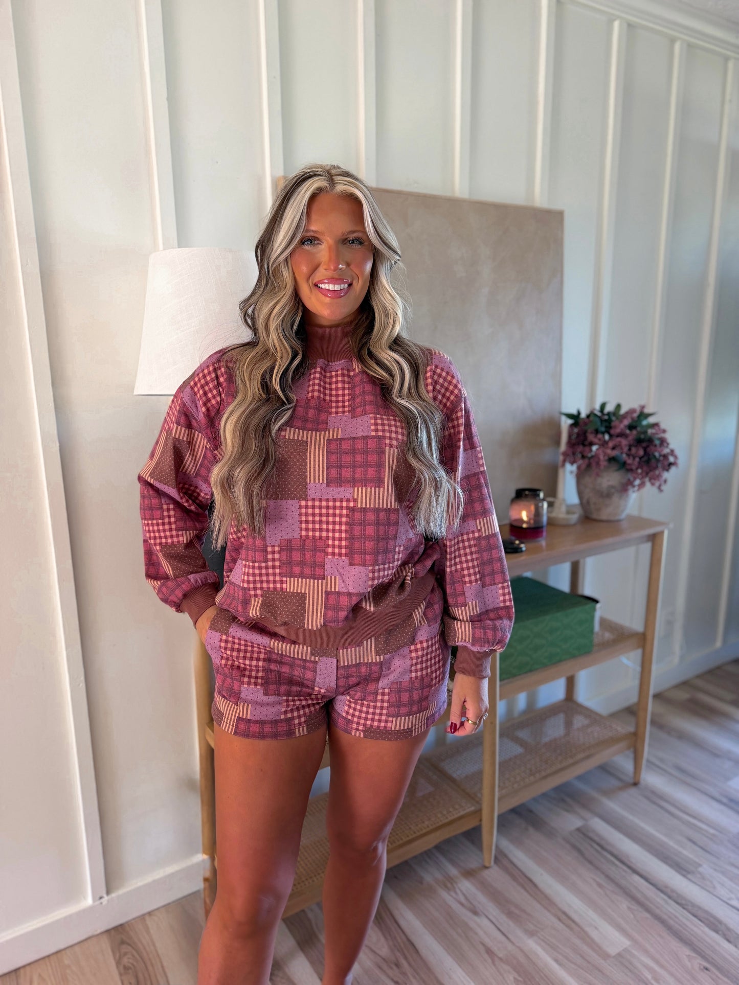 Patchwork In Mulberry - Mockneck Set