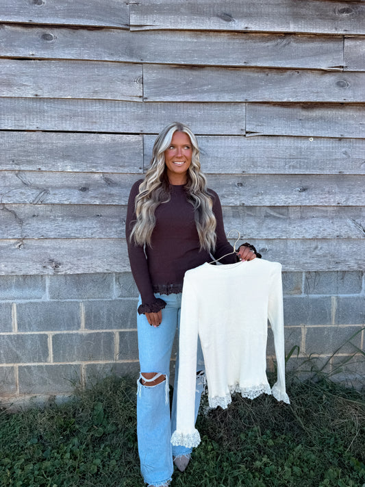 Doily Lace Layer Sweater - BROWN PREORDER SHIPS 1 week