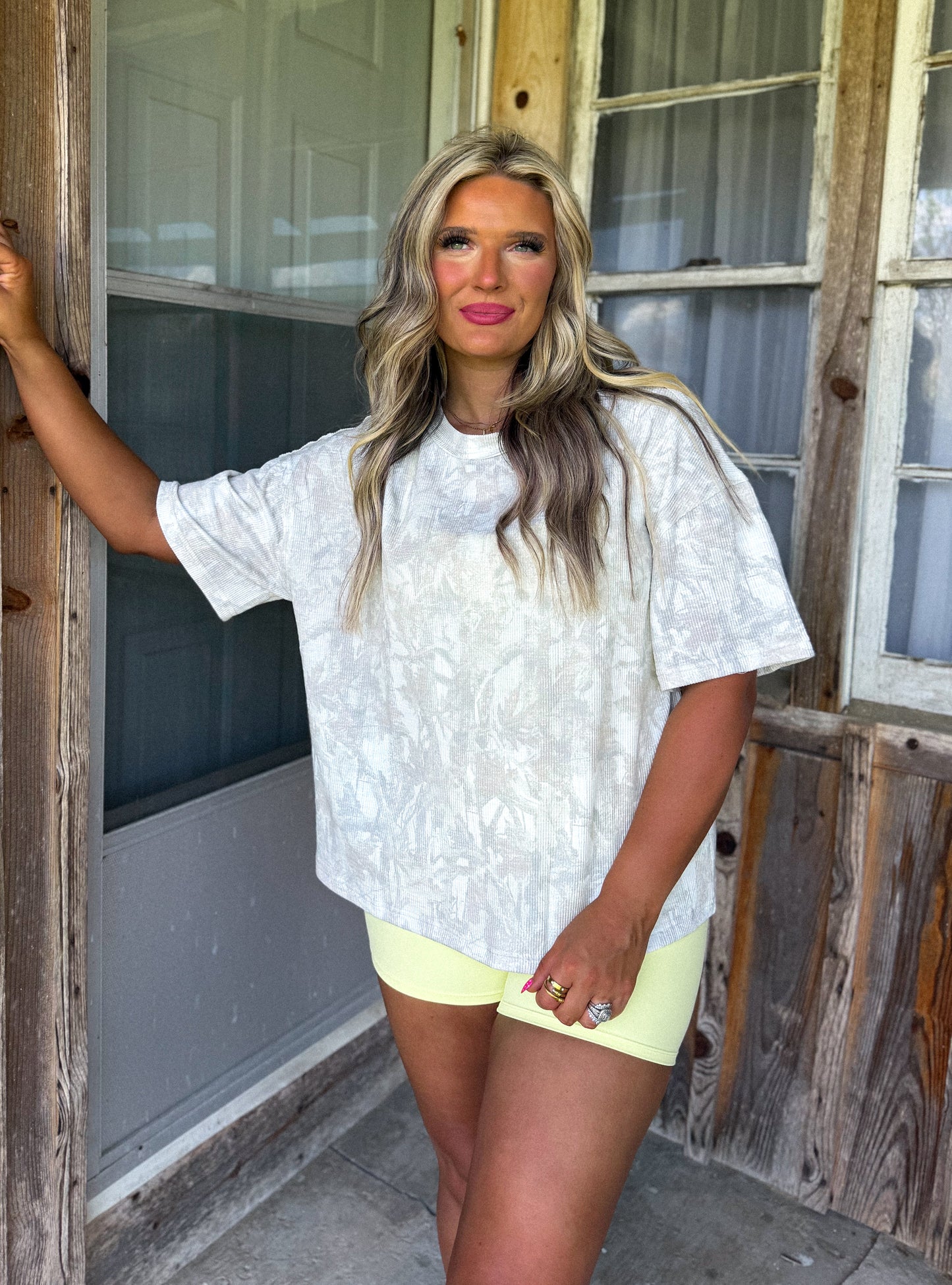 Porch Sittin’ Waffle tee- oak camo